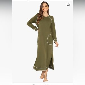 NWT EKOUAER army green, long sleeve nightgown size S